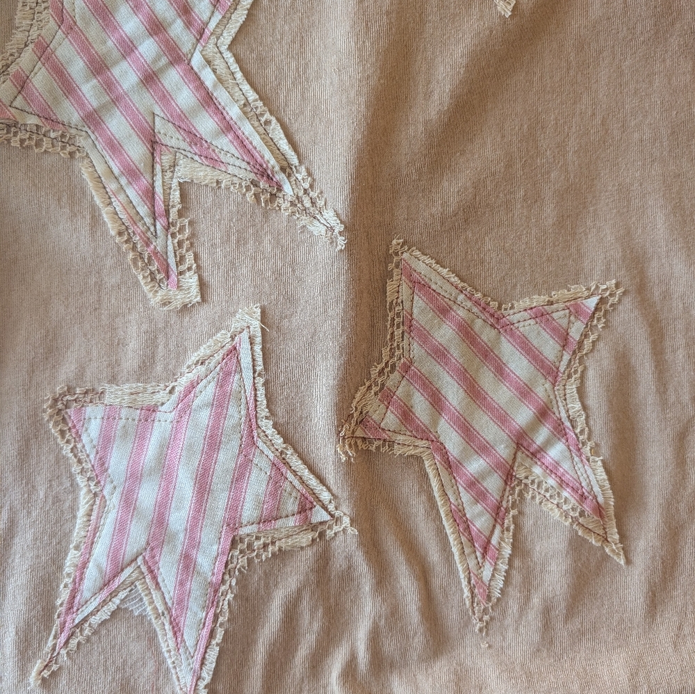 Star tee shirt, distressed tea dyed w vintage lace/fabric,hippie boho gypsy vibe - Picture 4 of 6